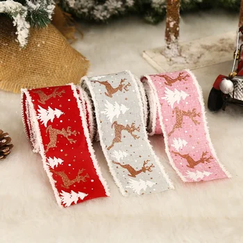 Rosamıa Noel Süslemeleri noel hediyesi Şeritler Keten Baskılı Elk Noel Ağacı Şerit Hediye Kutusu Ambalaj Şerit RJR-126