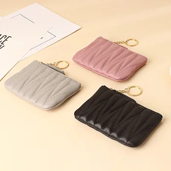 Moda bozuk para cüzdanı Pembe Fermuarlı Cüzdan Kidskin kart tutucu Anahtarlık ile Mini kart çantası Kadınlar için Carteras Para Mujer Yeni
