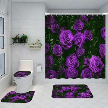 Gül Çiçek Banyo Duş Perdesi Su Geçirmez Polyester Yıkanabilir Kaymaz Mat Kilim Halı Tuvalet klozet kapağı Banyo Banyo Dekor