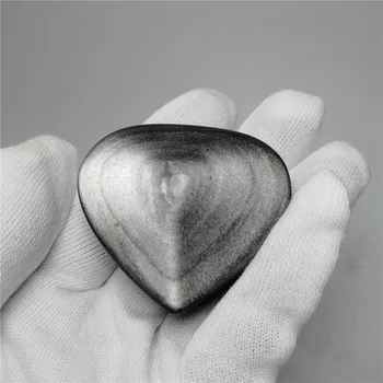 34-48mm doğal gümüş obsidyen ham taş cilalı aşk kalp taş kadınlar için hediye
