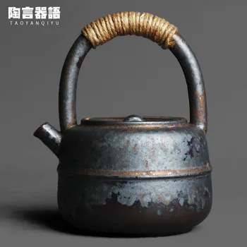 Fırında pişmiş siyah altın yüzük kolu kaynar su demlik el yapımı retro çömlek Pu'er beyaz çay kömür yangın su kahve süt si