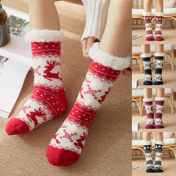 Noel sıcak tutan çoraplar Artı Pamuk Kalınlaşmak Kadınlar Kış Çorap Sevimli Karikatür Elk Ev Uyku Kat Çorap Kız Komik Noel Hediyesi Yeni