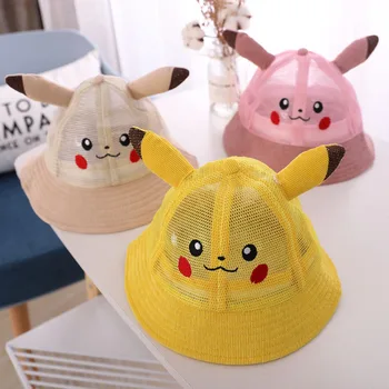 Kawaii Yaz çocuk şapkası Pikachu Örgü Havza Şapka Erkek ve Kadın Bebek İçi Boş Nefes güneş şapkası Karikatür Balıkçı Şapka Hediye