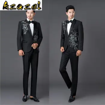 Azazel Yeni erkek Klasik Kraliyet Siyah Damat Smokin Ucuz Slim Fit Çentikli Yaka Vintage Düğün Balo Erkek Takım Elbise (ceket + Pantolon)