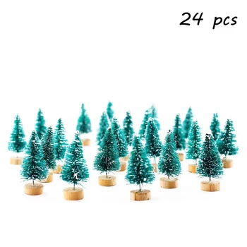 24 adet Mini Çam Ağaçları Buzlu Sisal Ağaçları Ahşap Taban şişe fırçası Ağaçları Plastik Kış Kar Süsler Masa Ağaçları DEC576