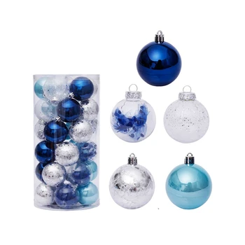 30 Adet Noel Topları 6cm Ağacı Mavi Noel Topları Plastik Yılbaşı Ağacı Süsleri Süslemeleri Ev Kolye