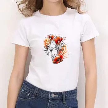 Kadın Bayan O-boyun Renkli Kuş Moda Rahat 90s Baskı T Tee Bayan beyaz tişört Gevşek Kadın Kumaş Üst Grafik T-shirt
