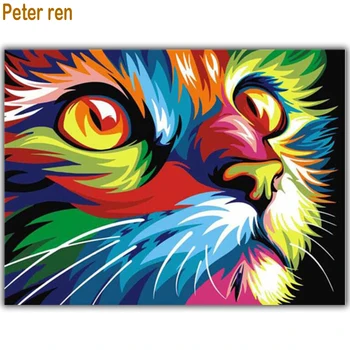 Peter ren elmas boyama çapraz dikiş Zanaat sanat Dıy 5d yuvarlak elmas Mozaik Tam nakış Ev Dekorasyon Renk kedi yüz