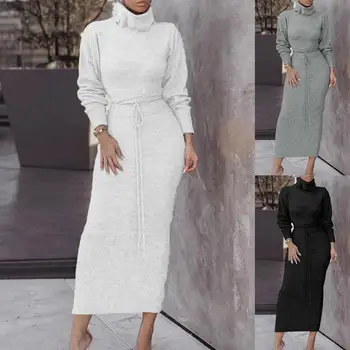 Kadın elbise Sonbahar Kış Uzun Kollu Kazak Maxi Bodycon Etek İki Parçalı Set Kıyafet elbiseler kadınlar için sonbahar